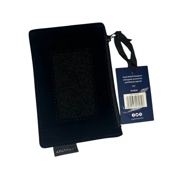 Apatchy London Small Black Velvet Coin Purse With Embroidered Logo & Zipper Clos - Picture 3 of 8